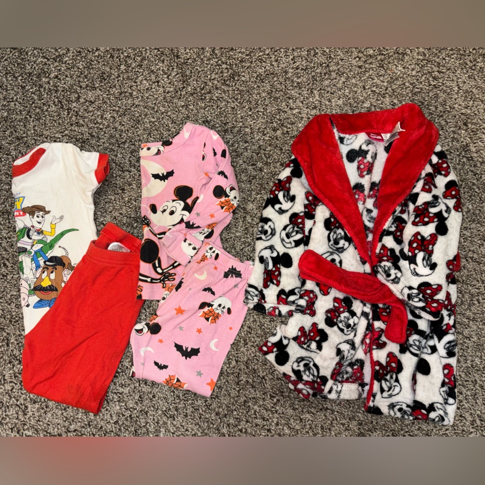 Two pairs of pajamas and Minnie Mouse robe